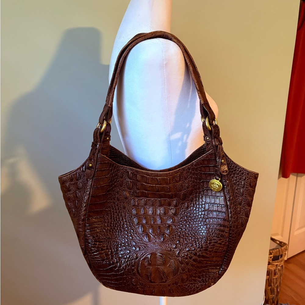 Brahmin Rich Brown Embossed Shoulder Bag